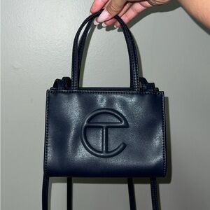 Telfar Black Mini Bag with Embossed Logo and Structured Design
